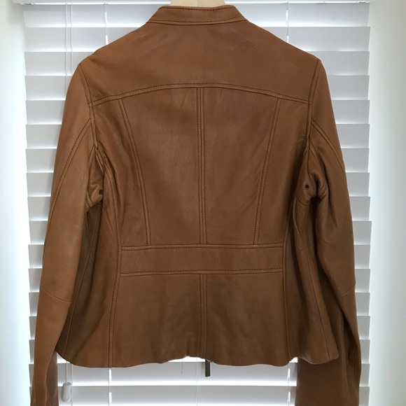 Camel Leather Biker Style Jacket - Picture 3 of 8